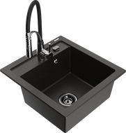 Mexen Vito Single-Bowl Granite Sink with Kitchen Faucet Aster, Black/Gold Metallic - 6503-75-73450-07-B