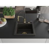 Mexen Vito granite sink 1-bowl with Aster kitchen faucet, black/gold metallic - 6503-75-73450-57-G