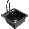 Mexen Vito granite sink 1-bowl with Aster kitchen tap, black/gold metallic- 6503-75-73450-57-G