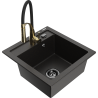 Mexen Vito 1-bowl granite sink with Aster kitchen faucet, black/gold metallic - 6503-75-73450-57-B
