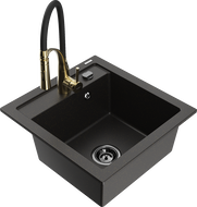 Mexen Vito 1-compartment granite sink with a kitchen mixer tap Aster, Black/Gold metallic- 6503-75-73450-57-B
