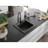 Mexen Vito 1-bowl granite sink with Aster kitchen faucet, black/golden metallic - 6503-75-73450-70-B