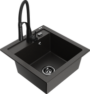 Mexen Vito 1-bowl granite sink with Aster kitchen faucet, black/gold metallic - 6503-75-73450-70-B