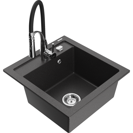 Mexen Vito 1-bowl granite sink with Aster kitchen faucet, black speckled - 6503-76-73450-07