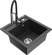 Mexen Vito 1-compartment granite sink with a kitchen mixer tap Aster, spotted black - 6503-76-73450-07