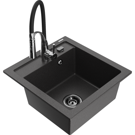 Mexen Vito granite single-bowl sink with kitchen faucet Aster, black speckled - 6503-76-73450-07-B