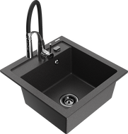 Mexen Vito granite sink 1-bowl with Aster kitchen tap, black speckled - 6503-76-73450-07-B