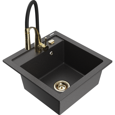 Mexen Vito Granite Kitchen Sink 1-bowl with Aster Kitchen Tap, Black Speckled - 6503-76-73450-57-G