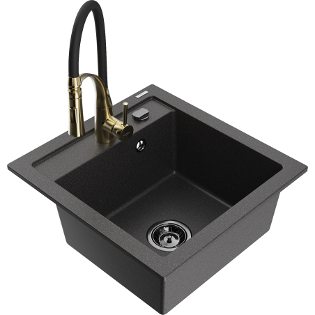 Mexen Vito Granite Kitchen Sink Single-Bowl with Aster Kitchen Tap, Black Speckled - 6503-76-73450-57-B