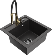 Mexen Vito 1-compartment granite sink with a kitchen mixer tap Aster, spotted black - 6503-76-73450-57-B