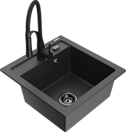 Mexen Vito 1-Bowl Granite Kitchen Sink with Aster Faucet, Black Speckled - 6503-76-73450-70-B