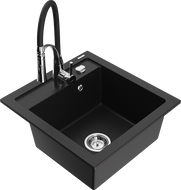 Mexen Vito 1-bowl granite sink with Aster kitchen faucet, black - 6503-77-73450-07