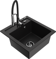 Mexen Vito 1-compartment granite sink with a kitchen mixer tap Aster, Black - 6503-77-73450-07-B
