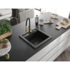 Mexen Vito granit sink with single bowl and Aster kitchen faucet, black - 6503-77-73450-57-B