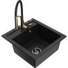Mexen Vito granit sink with single bowl and Aster kitchen faucet, black - 6503-77-73450-57-B