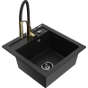 Mexen Vito granite kitchen sink 1-bowl with Aster kitchen faucet, black - 6503-77-73450-57-B
