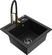 Mexen Vito granit sink with single bowl and Aster kitchen faucet, black - 6503-77-73450-57-B