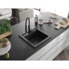 Mexen Vito 1-bowl granite sink with Aster kitchen faucet, black - 6503-77-73450-70-B