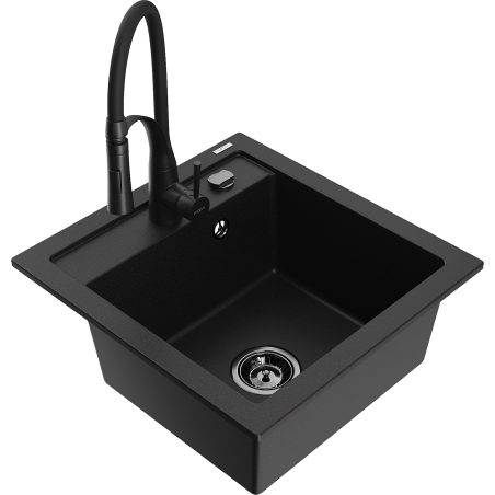 Mexen Vito 1-compartment granite sink with Aster kitchen faucet, black - 6503-77-73450-70-B
