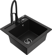 Mexen Vito granite sink 1-bowl with Aster kitchen tap, black - 6503-77-73450-70-B