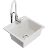 Mexen Milo granite sink, 1-bowl with Aster kitchen tap, white - 6505-20-73450-02