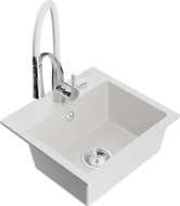 Mexen Milo 1-compartment granite sink with a kitchen mixer tap Aster, White - 6505-20-73450-02