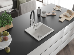 Mexen Milo 1-compartment granite sink with a kitchen mixer tap Aster, White - 6505-20-73450-07