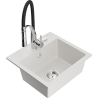 Mexen Milo 1-bowl granite sink with Aster kitchen faucet, white - 6505-20-73450-07