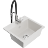 Mexen Milo granite kitchen sink 1-bowl with Aster kitchen faucet, white - 6505-20-73450-07
