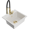 Mexen Milo 1-bowl granite kitchen sink with Aster faucet, white - 6505-20-73450-57-G