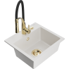 Mexen Milo 1-bowl granite sink with Aster kitchen tap, white - 6505-20-73450-57-G
