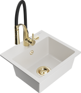 Mexen Milo 1-bowl granite sink with Aster kitchen tap, white - 6505-20-73450-57-G