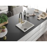 Mexen Milo 1-bowl granite sink with Aster kitchen faucet, white - 6505-20-73450-57-B