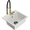 Mexen Milo 1-bowl granite sink with Aster kitchen faucet, white - 6505-20-73450-57-B