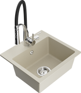Mexen Milo 1-compartment granite sink with a kitchen mixer tap Aster, Beige - 6505-69-73450-07