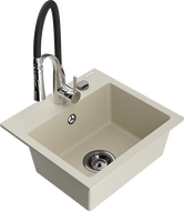 Mexen Milo single-bowl granite sink with Aster kitchen faucet, beige - 6505-69-73450-07-B