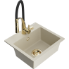 Mexen Milo 1-bowl granite sink with Aster kitchen faucet, beige - 6505-69-73450-57-G