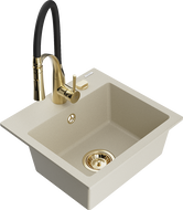 Mexen Milo 1-bowl granite sink with Aster kitchen faucet, beige - 6505-69-73450-57-G