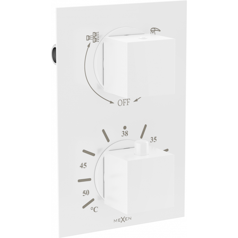 Mexen Cube 2-outlet thermostatic bathtub and shower mixer tap, White - 77502-20