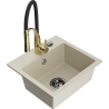 Mexen Milo 1-bowl granite sink with Aster kitchen faucet, beige - 6505-69-73450-57-B