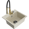 Mexen Milo granite 1-bowl sink with Aster kitchen tap, beige - 6505-69-73450-57-B