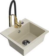 Mexen Milo granite kitchen sink single bowl with Aster kitchen faucet, beige - 6505-69-73450-57-B