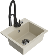 Mexen Milo 1-bowl granite sink with Aster kitchen faucet, beige - 6505-69-73450-70-B