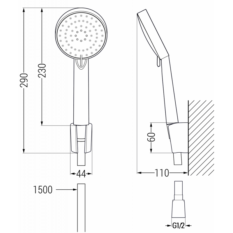 Mexen Kama R75 bathtub set, black - 72503R75-70