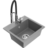 Mexen Milo granite sink 1-bowl with Aster kitchen tap, grey - 6505-71-73450-07