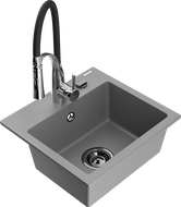 Mexen Milo 1-compartment granite sink with a kitchen mixer tap Aster, Grey - 6505-71-73450-07-B