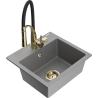Mexen Milo granite kitchen sink 1-bowl with Aster kitchen faucet, gray - 6505-71-73450-57-G