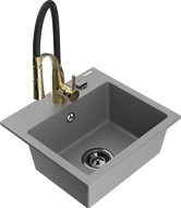 Mexen Milo 1-bowl granite sink with Aster kitchen faucet, gray - 6505-71-73450-57-B