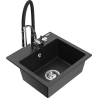 Mexen Milo 1-bowl granite kitchen sink with Aster kitchen faucet, black/silver metallic - 6505-73-73450-07