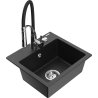 Mexen Milo 1-bowl granite sink with Aster kitchen tap, black/silver metallic - 6505-73-73450-07
